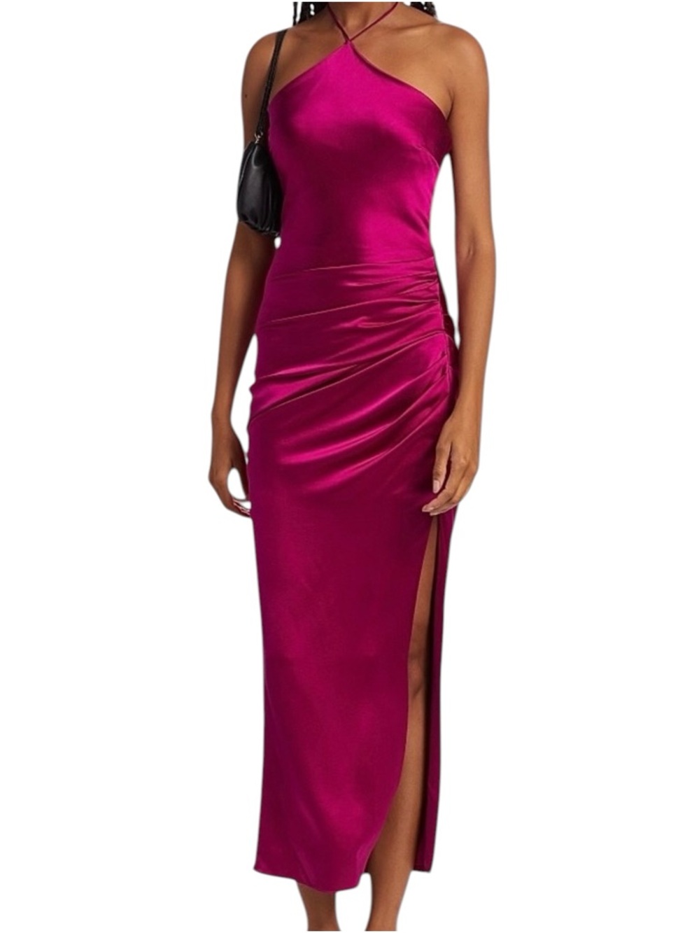 NWT Jonathan Simkhai Hansel Satin Tie Halter Neck Draped Side Maxi Dress, Size 4